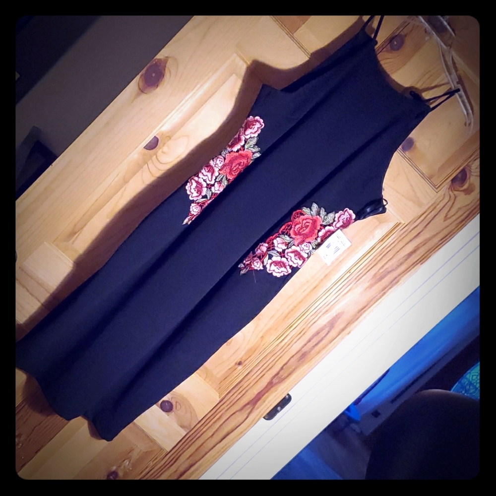 Black floral embroidered dress